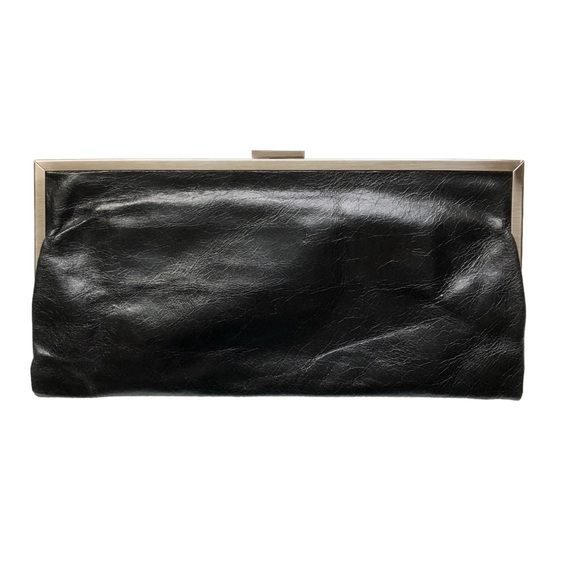 HOBO International Double Frame Black Leather Clutch - Picture 1 of 12